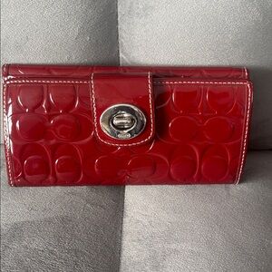 Coach Red Embossed women’s Wallet with Silver Clasp